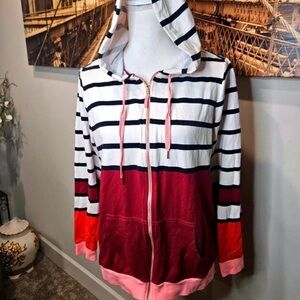 crown & ivy Striped Red and Pink Women's Hoodie